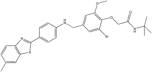 2-(2-bromo-6-methoxy-4-{[4-(6-methyl-1,3-benzothiazol-2-yl)anilino]methyl}phenoxy)-N-(tert-butyl)acetamide Structure