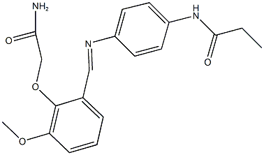 N-(4-{[2-(2-amino-2-oxoethoxy)-3-methoxybenzylidene]amino}phenyl)propanamide 化学構造式