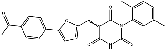 5-{[5-(4-acetylphenyl)-2-furyl]methylene}-1-(2,5-dimethylphenyl)-2-thioxodihydro-4,6(1H,5H)-pyrimidinedione Structure