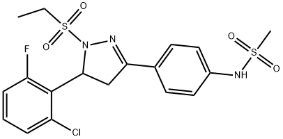 N-{4-[5-(2-chloro-6-fluorophenyl)-1-(ethylsulfonyl)-4,5-dihydro-1H-pyrazol-3-yl]phenyl}methanesulfonamide,724437-73-4,结构式