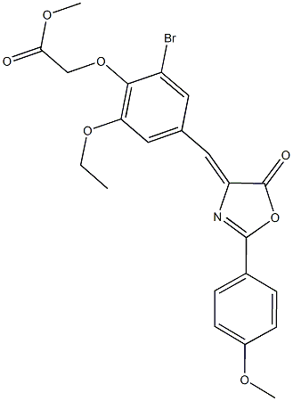 methyl {2-bromo-6-ethoxy-4-[(2-(4-methoxyphenyl)-5-oxo-1,3-oxazol-4(5H)-ylidene)methyl]phenoxy}acetate Struktur