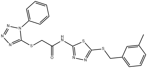 N-{5-[(3-methylbenzyl)sulfanyl]-1,3,4-thiadiazol-2-yl}-2-[(1-phenyl-1H-tetraazol-5-yl)sulfanyl]acetamide,724450-66-2,结构式