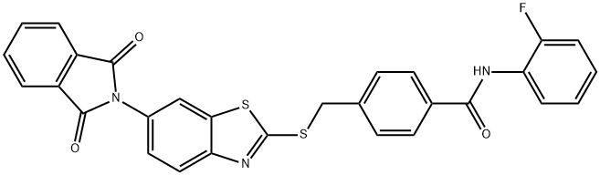 4-({[6-(1,3-dioxo-1,3-dihydro-2H-isoindol-2-yl)-1,3-benzothiazol-2-yl]sulfanyl}methyl)-N-(2-fluorophenyl)benzamide 结构式
