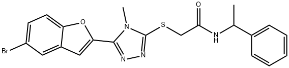 2-{[5-(5-bromo-1-benzofuran-2-yl)-4-methyl-4H-1,2,4-triazol-3-yl]sulfanyl}-N-(1-phenylethyl)acetamide,724739-07-5,结构式