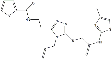 N-{2-[4-allyl-5-({2-[(4-methyl-1,3-thiazol-2-yl)amino]-2-oxoethyl}sulfanyl)-4H-1,2,4-triazol-3-yl]ethyl}-2-thiophenecarboxamide Struktur