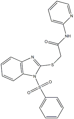 2-{[1-(phenylsulfonyl)-1H-benzimidazol-2-yl]sulfanyl}-N-(2-pyridinyl)acetamide Struktur