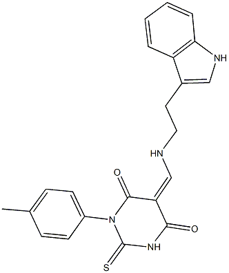 5-({[2-(1H-indol-3-yl)ethyl]amino}methylene)-1-(4-methylphenyl)-2-thioxodihydro-4,6(1H,5H)-pyrimidinedione 结构式