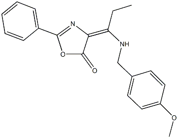 4-{1-[(4-methoxybenzyl)amino]propylidene}-2-phenyl-1,3-oxazol-5(4H)-one Struktur