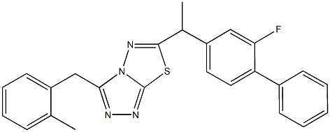 6-[1-(2-fluoro[1,1'-biphenyl]-4-yl)ethyl]-3-(2-methylbenzyl)[1,2,4]triazolo[3,4-b][1,3,4]thiadiazole Struktur