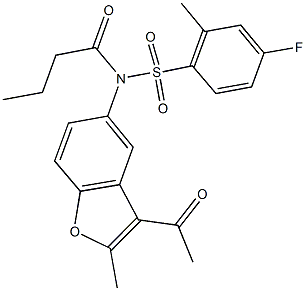 N-(3-acetyl-2-methyl-1-benzofuran-5-yl)-N-butyryl-4-fluoro-2-methylbenzenesulfonamide Struktur