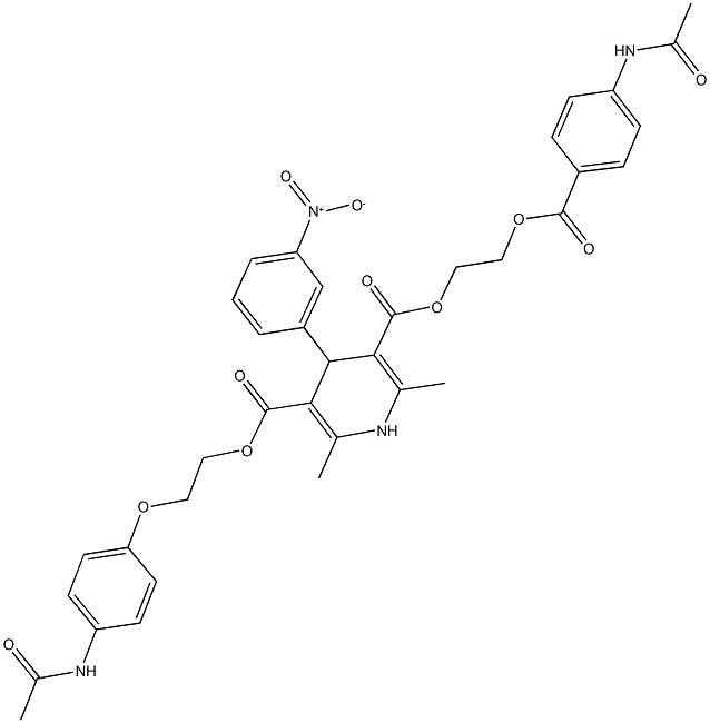 3-(2-{[4-(acetylamino)benzoyl]oxy}ethyl) 5-{2-[4-(acetylamino)phenoxy]ethyl} 4-{3-nitrophenyl}-2,6-dimethyl-1,4-dihydro-3,5-pyridinedicarboxylate 结构式