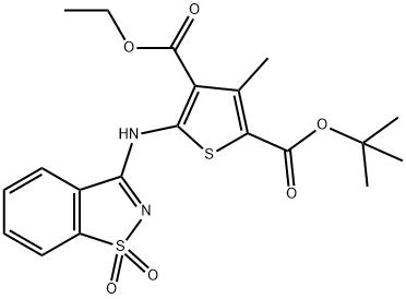 2-tert-butyl 4-ethyl 5-[(1,1-dioxido-1,2-benzisothiazol-3-yl)amino]-3-methyl-2,4-thiophenedicarboxylate Struktur