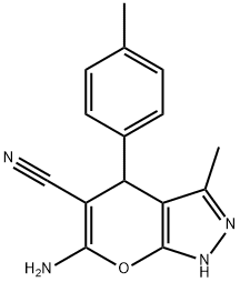 6-amino-3-methyl-4-(4-methylphenyl)-1,4-dihydropyrano[2,3-c]pyrazole-5-carbonitrile Struktur
