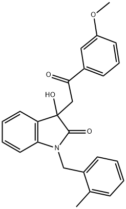 3-hydroxy-3-[2-(3-methoxyphenyl)-2-oxoethyl]-1-(2-methylbenzyl)-1,3-dihydro-2H-indol-2-one,865551-36-6,结构式