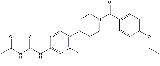 N-acetyl-N'-{3-chloro-4-[4-(4-propoxybenzoyl)-1-piperazinyl]phenyl}thiourea Struktur