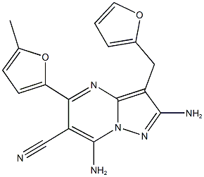 2,7-diamino-3-(2-furylmethyl)-5-(5-methyl-2-furyl)pyrazolo[1,5-a]pyrimidine-6-carbonitrile Struktur