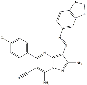 2,7-diamino-3-(1,3-benzodioxol-5-yldiazenyl)-5-(4-methoxyphenyl)pyrazolo[1,5-a]pyrimidine-6-carbonitrile Structure
