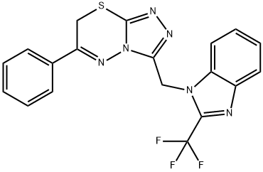6-phenyl-3-{[2-(trifluoromethyl)-1H-benzimidazol-1-yl]methyl}-7H-[1,2,4]triazolo[3,4-b][1,3,4]thiadiazine Struktur