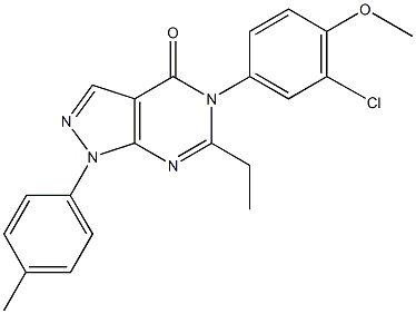 5-(3-chloro-4-methoxyphenyl)-6-ethyl-1-(4-methylphenyl)-1,5-dihydro-4H-pyrazolo[3,4-d]pyrimidin-4-one Struktur