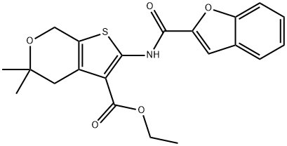 ethyl 2-[(1-benzofuran-2-ylcarbonyl)amino]-5,5-dimethyl-4,7-dihydro-5H-thieno[2,3-c]pyran-3-carboxylate 结构式