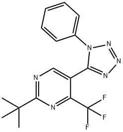 2-tert-butyl-5-(1-phenyl-1H-tetraazol-5-yl)-4-(trifluoromethyl)pyrimidine Struktur