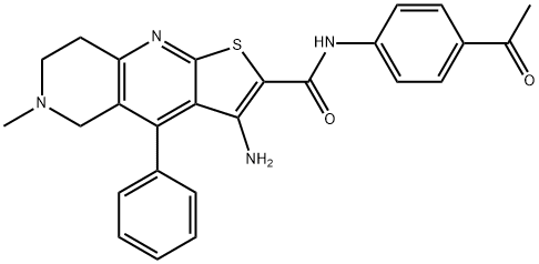 N-(4-acetylphenyl)-3-amino-6-methyl-4-phenyl-5,6,7,8-tetrahydrothieno[2,3-b][1,6]naphthyridine-2-carboxamide 化学構造式