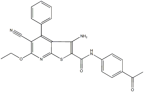 N-(4-acetylphenyl)-3-amino-5-cyano-6-ethoxy-4-phenylthieno[2,3-b]pyridine-2-carboxamide Structure
