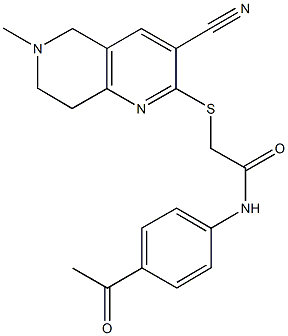 N-(4-acetylphenyl)-2-[(3-cyano-6-methyl-5,6,7,8-tetrahydro[1,6]naphthyridin-2-yl)sulfanyl]acetamide Struktur