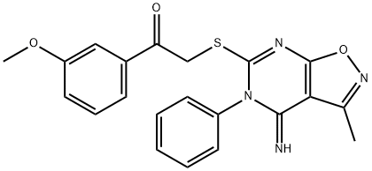 2-[(4-imino-3-methyl-5-phenyl-4,5-dihydroisoxazolo[5,4-d]pyrimidin-6-yl)sulfanyl]-1-(3-methoxyphenyl)ethanone,944772-36-5,结构式