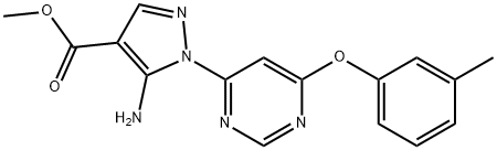 methyl 5-amino-1-[6-(3-methylphenoxy)-4-pyrimidinyl]-1H-pyrazole-4-carboxylate Struktur