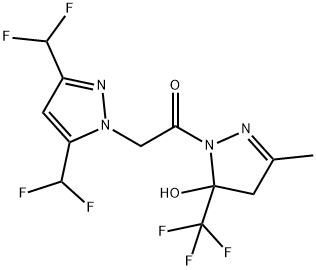 1-{[3,5-bis(difluoromethyl)-1H-pyrazol-1-yl]acetyl}-3-methyl-5-(trifluoromethyl)-4,5-dihydro-1H-pyrazol-5-ol Structure