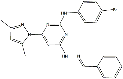 benzaldehyde [4-(4-bromoanilino)-6-(3,5-dimethyl-1H-pyrazol-1-yl)-1,3,5-triazin-2-yl]hydrazone 结构式