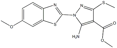 methyl 5-amino-1-(6-methoxy-1,3-benzothiazol-2-yl)-3-(methylsulfanyl)-1H-pyrazole-4-carboxylate Struktur