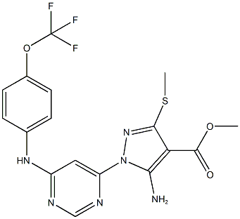 methyl 5-amino-3-(methylsulfanyl)-1-{6-[4-(trifluoromethoxy)anilino]-4-pyrimidinyl}-1H-pyrazole-4-carboxylate Struktur