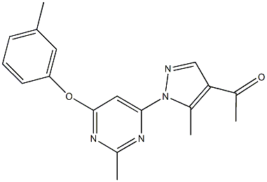 1-{5-methyl-1-[2-methyl-6-(3-methylphenoxy)-4-pyrimidinyl]-1H-pyrazol-4-yl}ethanone Struktur