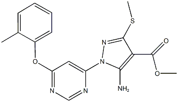 methyl 5-amino-1-[6-(2-methylphenoxy)-4-pyrimidinyl]-3-(methylsulfanyl)-1H-pyrazole-4-carboxylate Struktur