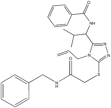 N-[1-(4-allyl-5-{[2-(benzylamino)-2-oxoethyl]sulfanyl}-4H-1,2,4-triazol-3-yl)-2-methylpropyl]benzamide Struktur