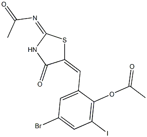 2-{[2-(acetylimino)-4-oxo-1,3-thiazolidin-5-ylidene]methyl}-4-bromo-6-iodophenyl acetate