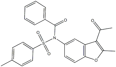 N-(3-acetyl-2-methyl-1-benzofuran-5-yl)-N-benzoyl-4-methylbenzenesulfonamide Struktur
