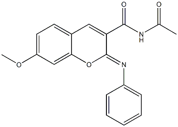 N-acetyl-7-methoxy-2-(phenylimino)-2H-chromene-3-carboxamide Struktur