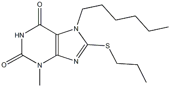 7-hexyl-3-methyl-8-(propylsulfanyl)-3,7-dihydro-1H-purine-2,6-dione Structure