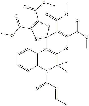 tetramethyl 6'-(2-butenoyl)-5',5'-dimethyl-5',6'-dihydrospiro[1,3-dithiole-2,1'-(1'H)-thiopyrano[2,3-c]quinoline]-2',3',4,5-tetracarboxylate Struktur