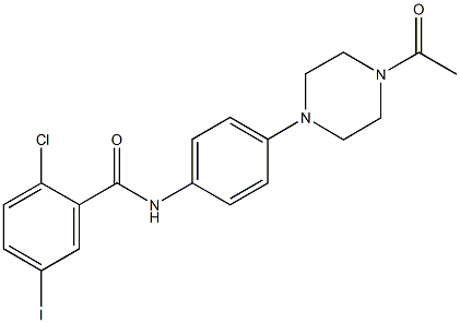 N-[4-(4-acetyl-1-piperazinyl)phenyl]-2-chloro-5-iodobenzamide Struktur