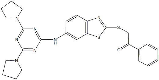 2-[(6-{[4,6-di(1-pyrrolidinyl)-1,3,5-triazin-2-yl]amino}-1,3-benzothiazol-2-yl)sulfanyl]-1-phenylethanone 结构式