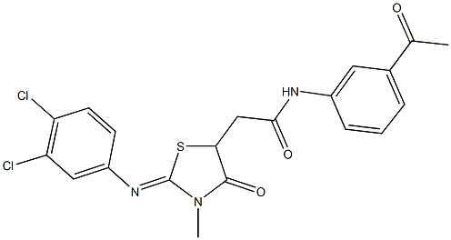 N-(3-acetylphenyl)-2-{2-[(3,4-dichlorophenyl)imino]-3-methyl-4-oxo-1,3-thiazolidin-5-yl}acetamide Struktur