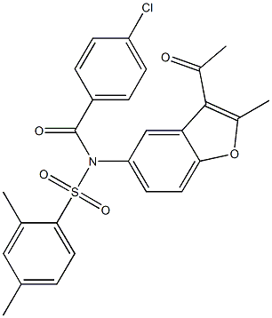 N-(3-acetyl-2-methyl-1-benzofuran-5-yl)-N-(4-chlorobenzoyl)-2,4-dimethylbenzenesulfonamide Struktur