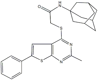 N-(1-adamantyl)-2-[(2-methyl-6-phenylthieno[2,3-d]pyrimidin-4-yl)sulfanyl]acetamide Struktur