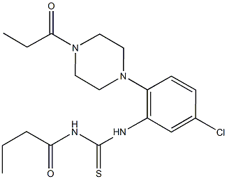 N-butyryl-N'-[5-chloro-2-(4-propionyl-1-piperazinyl)phenyl]thiourea Struktur