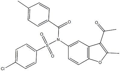 N-(3-acetyl-2-methyl-1-benzofuran-5-yl)-4-chloro-N-(4-methylbenzoyl)benzenesulfonamide Struktur