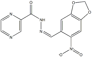 N'-({6-nitro-1,3-benzodioxol-5-yl}methylene)-2-pyrazinecarbohydrazide,,结构式